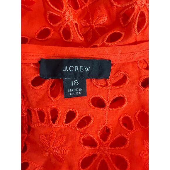 J. Crew Embroidered Eyelet Long Bell Sleeves Sheath Mini Dress Lined 16 Red - Picture 9 of 15